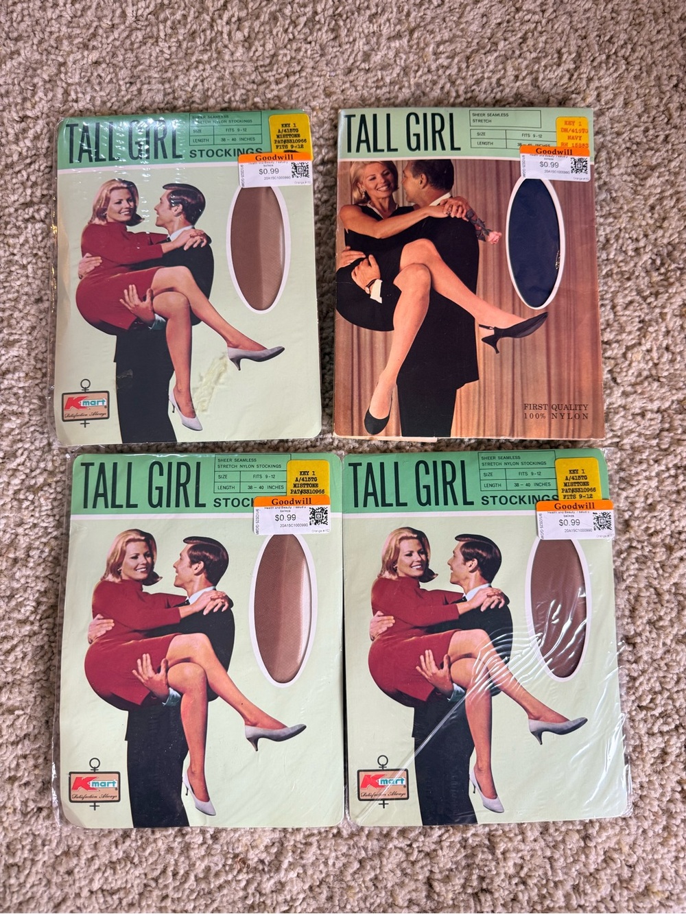 TALL GIRL Vintage Stockings - Beige & Black (4 Pairs)